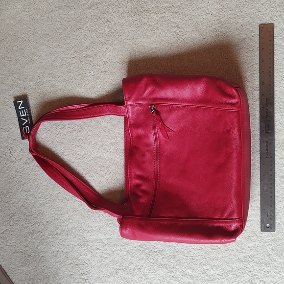 Sven Berkeley USA Red Leather Tote Bag - Picture 15 of 16